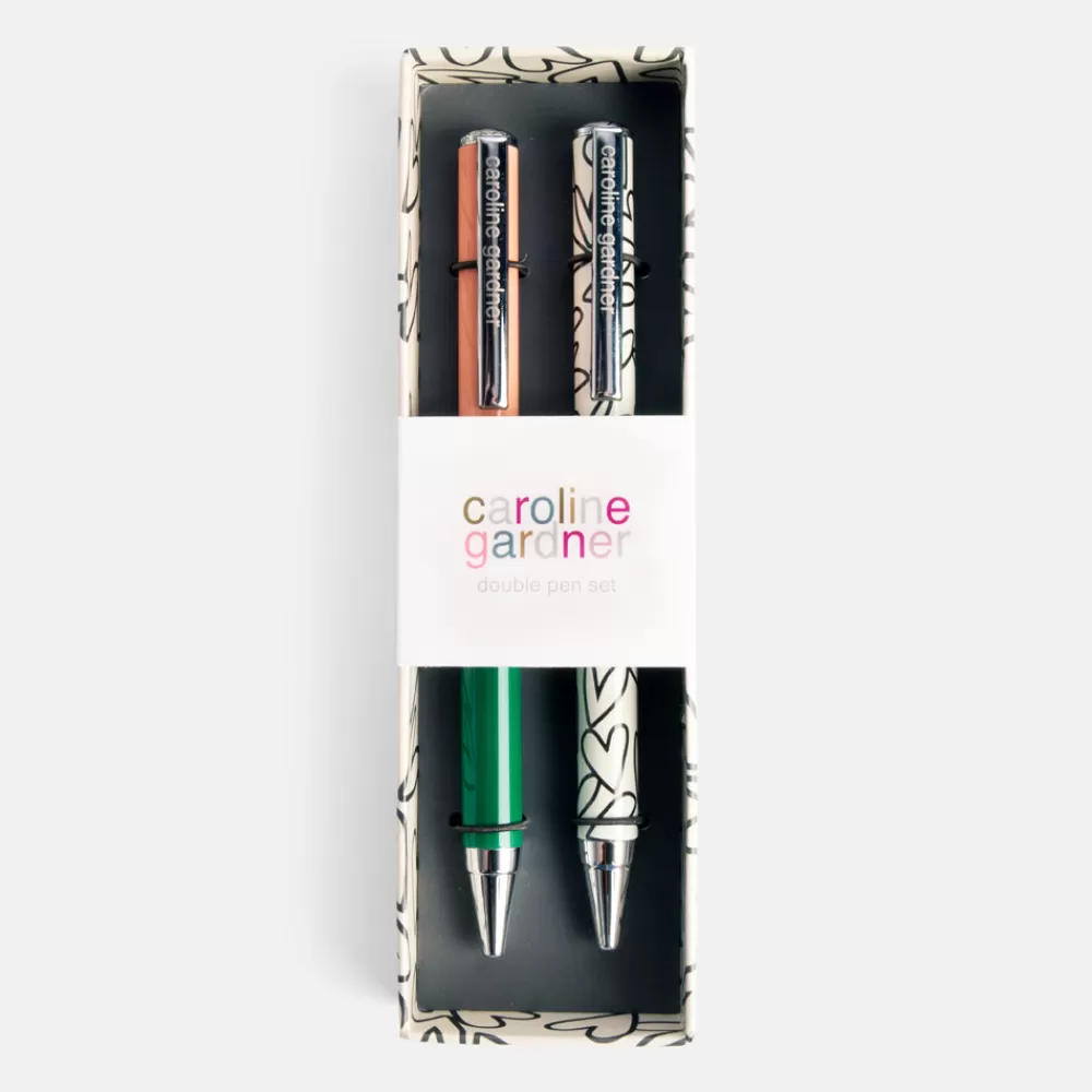 Pink/Green & Hearts Set Of 2 Boxed Pens>Caroline Gardner Store