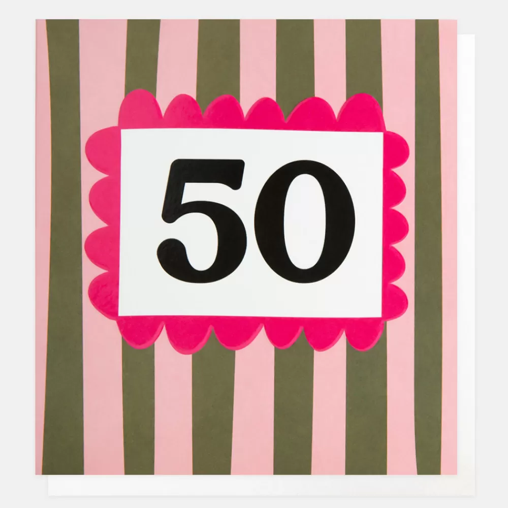 Pink/Khaki Stripe 50th Birthday Card>Caroline Gardner Cheap