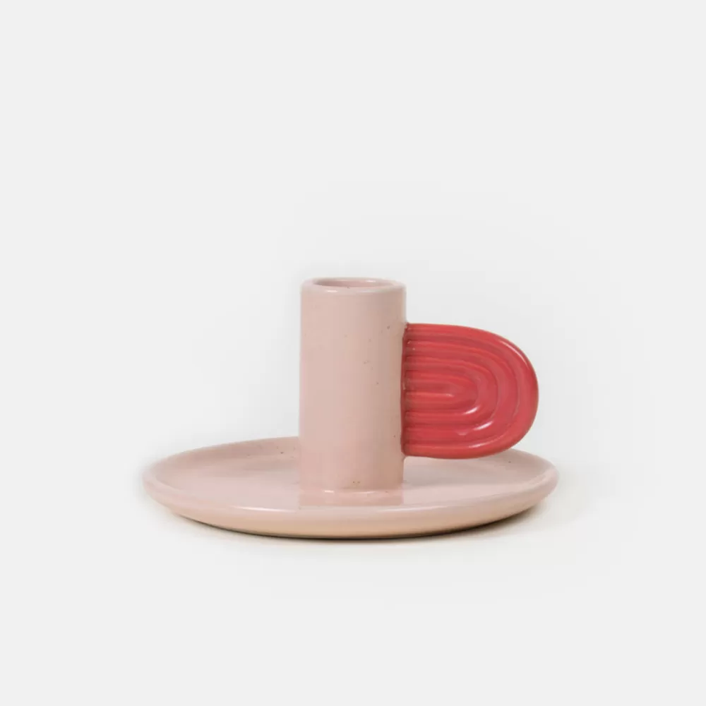 Pink/Red Hand Painted Stoneware Candle Holder>Caroline Gardner Flash Sale