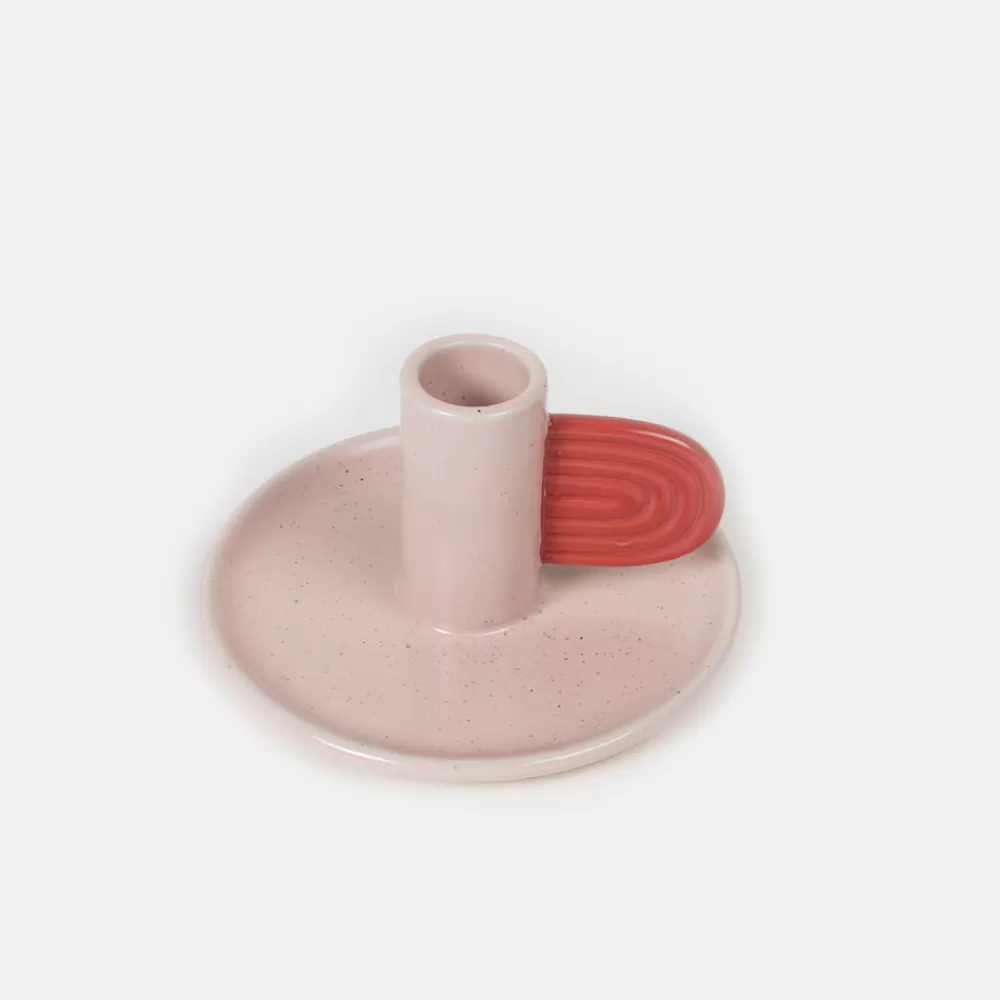 Pink/Red Hand Painted Stoneware Candle Holder>Caroline Gardner Flash Sale