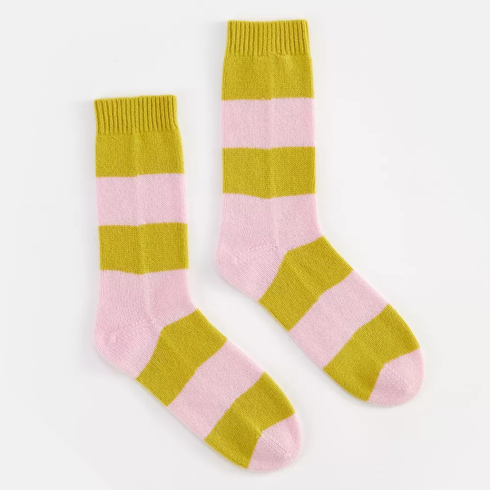 Pink/Yellow Stripe Cashmere Bed Socks>Caroline Gardner Fashion