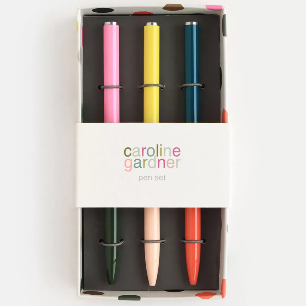 Pink/Yellow/Orange Pen Set Of 3>Caroline Gardner Store