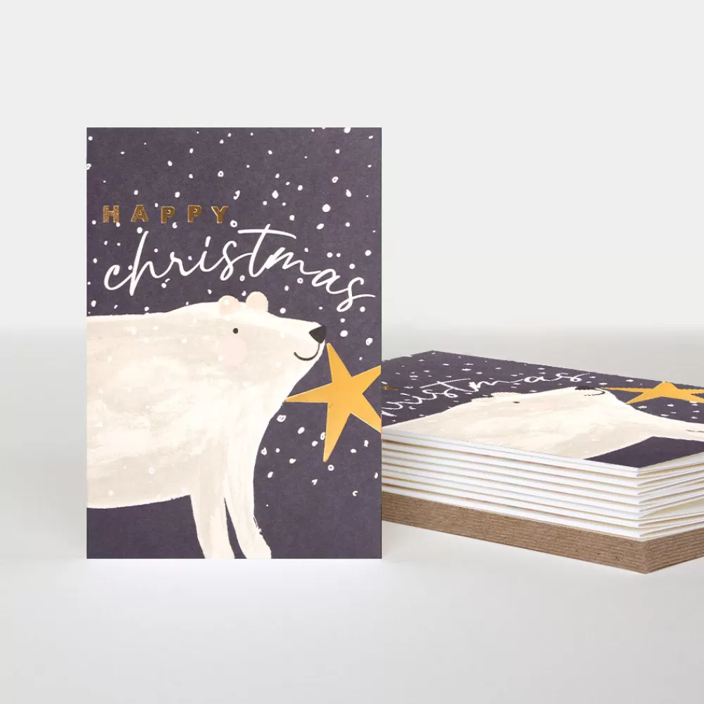 Polar Bear & Snow Small Christmas Card Pack of 10>Caroline Gardner Outlet