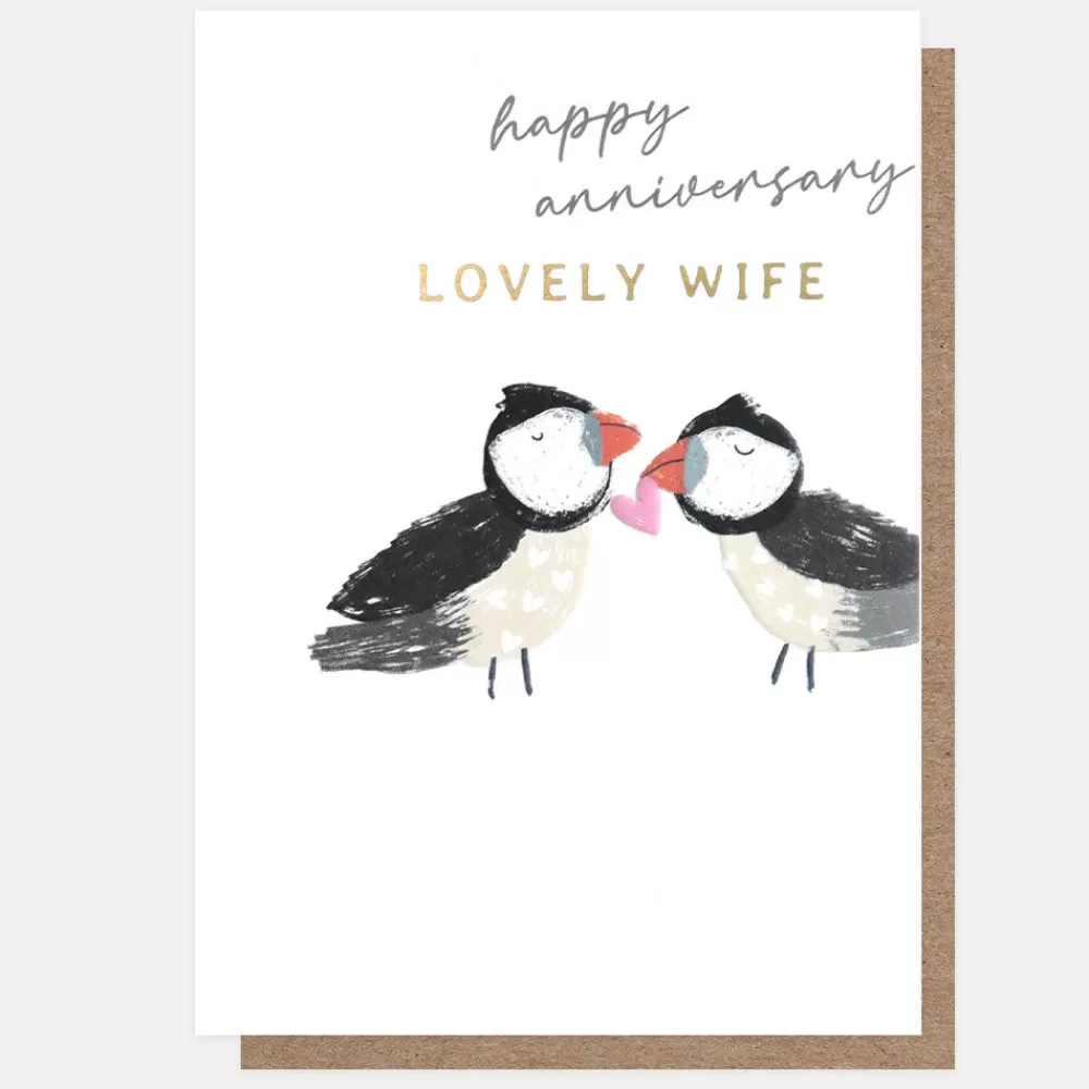 Puffins & Heart Lovely Wife Anniversary Card>Caroline Gardner New