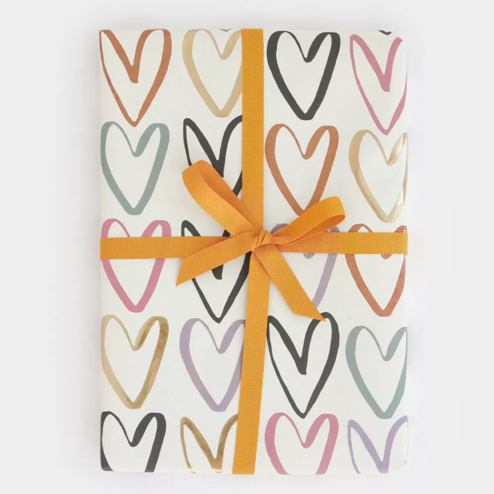 Rainbow Outline Hearts Wrapping Paper>Caroline Gardner Best Sale