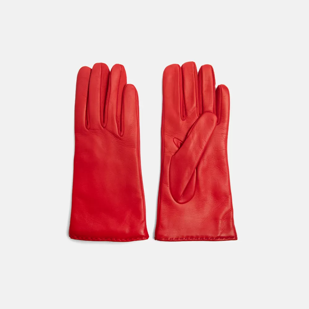 Red Leather Cashmere-Lined Gloves>Caroline Gardner Fashion