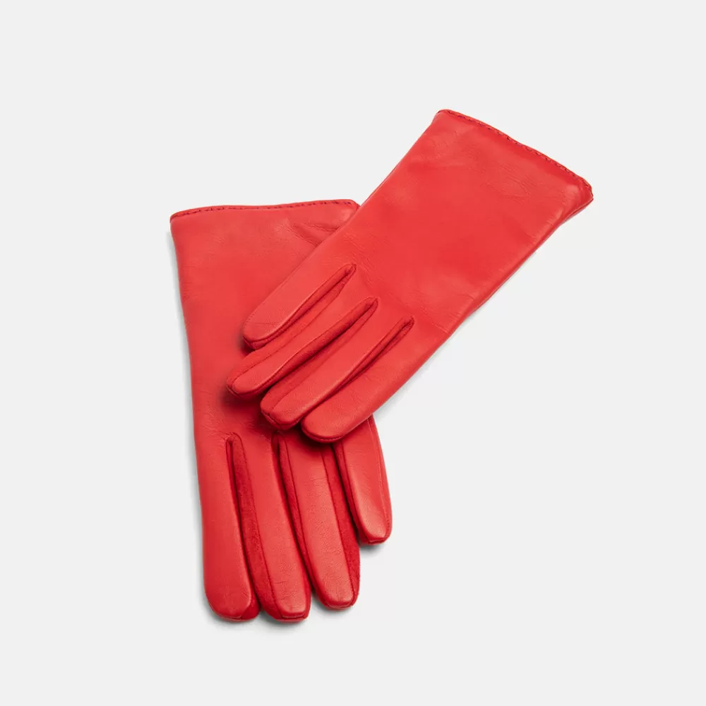 Red Leather Cashmere-Lined Gloves>Caroline Gardner Fashion