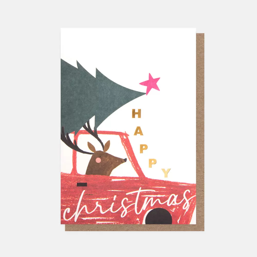 Reindeer In Car Small Christmas Card Pack of 10>Caroline Gardner Store