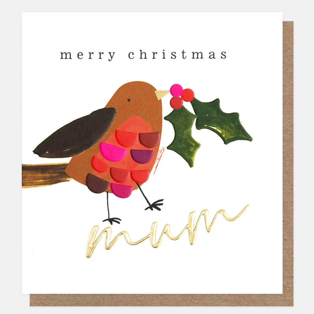 Robin & Holly Merry Christmas Mum Card>Caroline Gardner Store