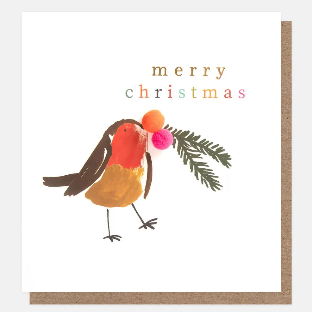 Robin & Sprig Mini Poms Christmas Card>Caroline Gardner Outlet