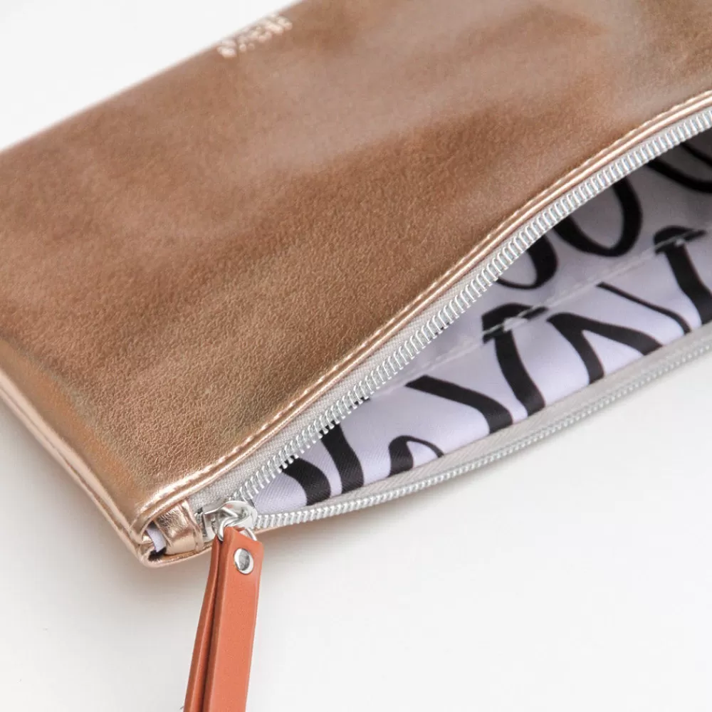 Rose Gold Pouch With Green Faux Fur Pom>Caroline Gardner Shop