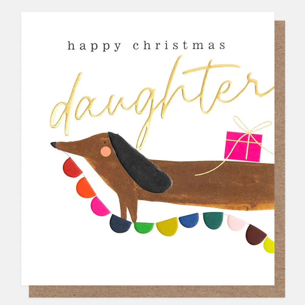 Sausage Dog & Bunting Happy Christmas Daughter Card>Caroline Gardner Hot