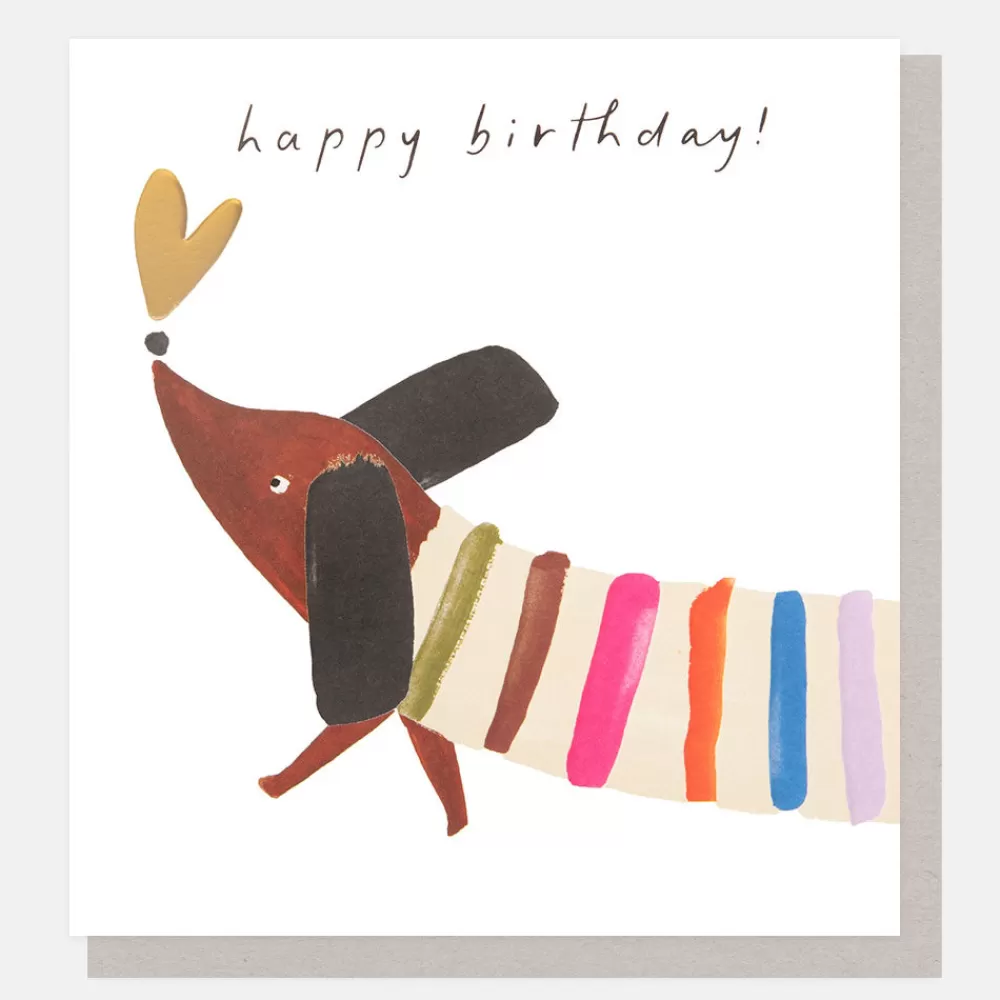 Sausage Dog In Stripy Jumper Birthday Card>Caroline Gardner Sale