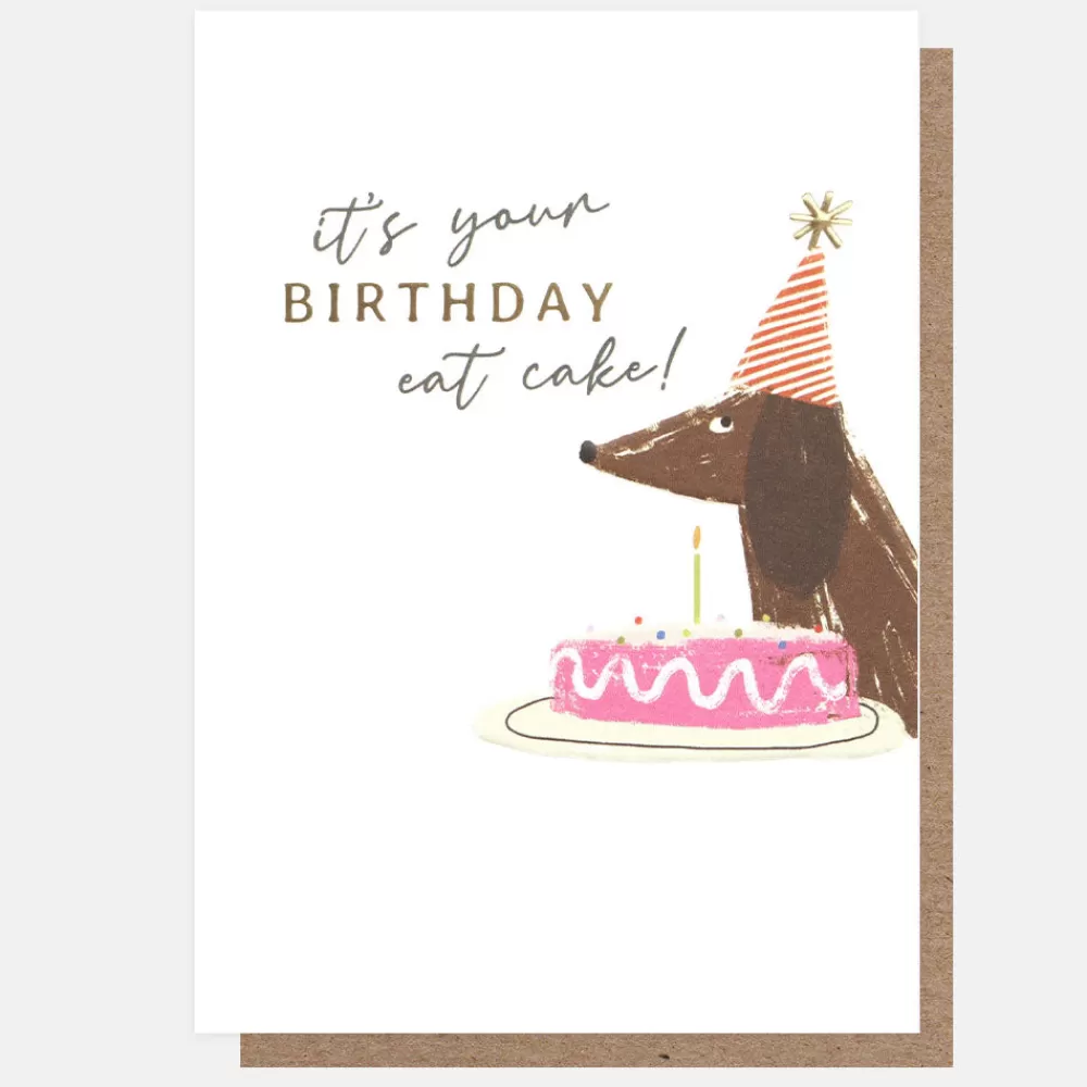 Sausage Dog With Cake Birthday Card>Caroline Gardner New