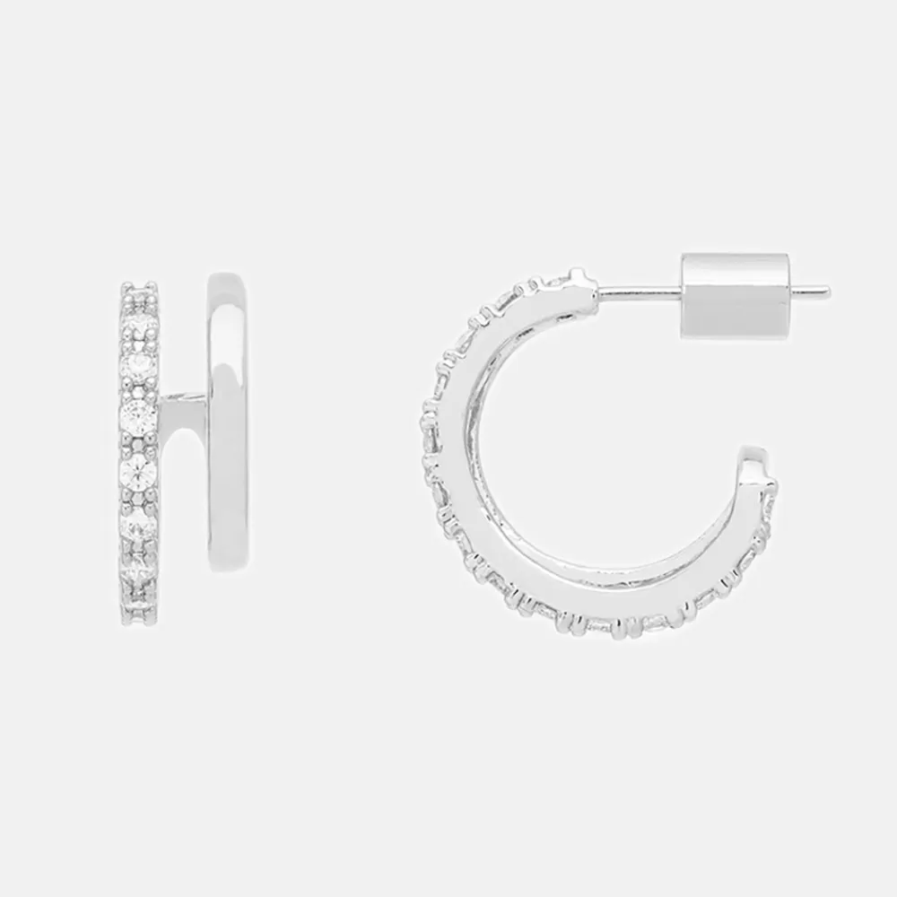 Silver Double Loop Hoop Pave Earrings>Caroline Gardner Outlet