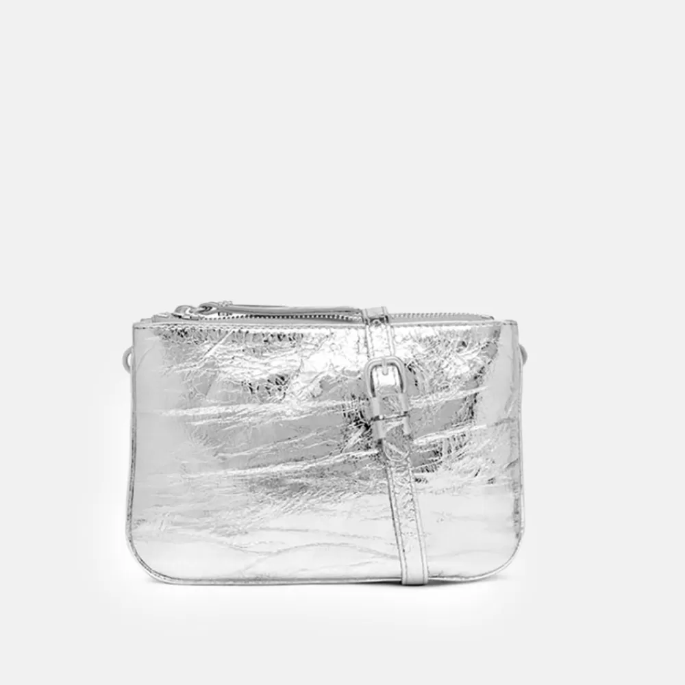 Silver Leather Frida Crossbody Bag>Caroline Gardner Clearance