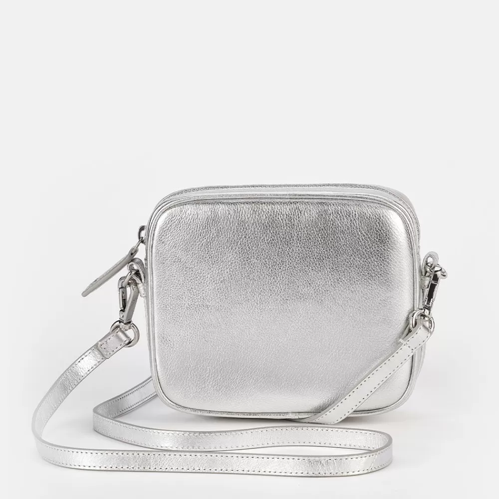 Silver Leather Mini Camera Bag>Caroline Gardner Store