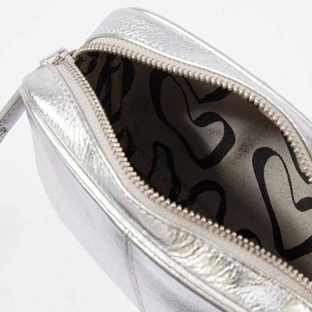 Silver Leather Mini Camera Bag>Caroline Gardner Store