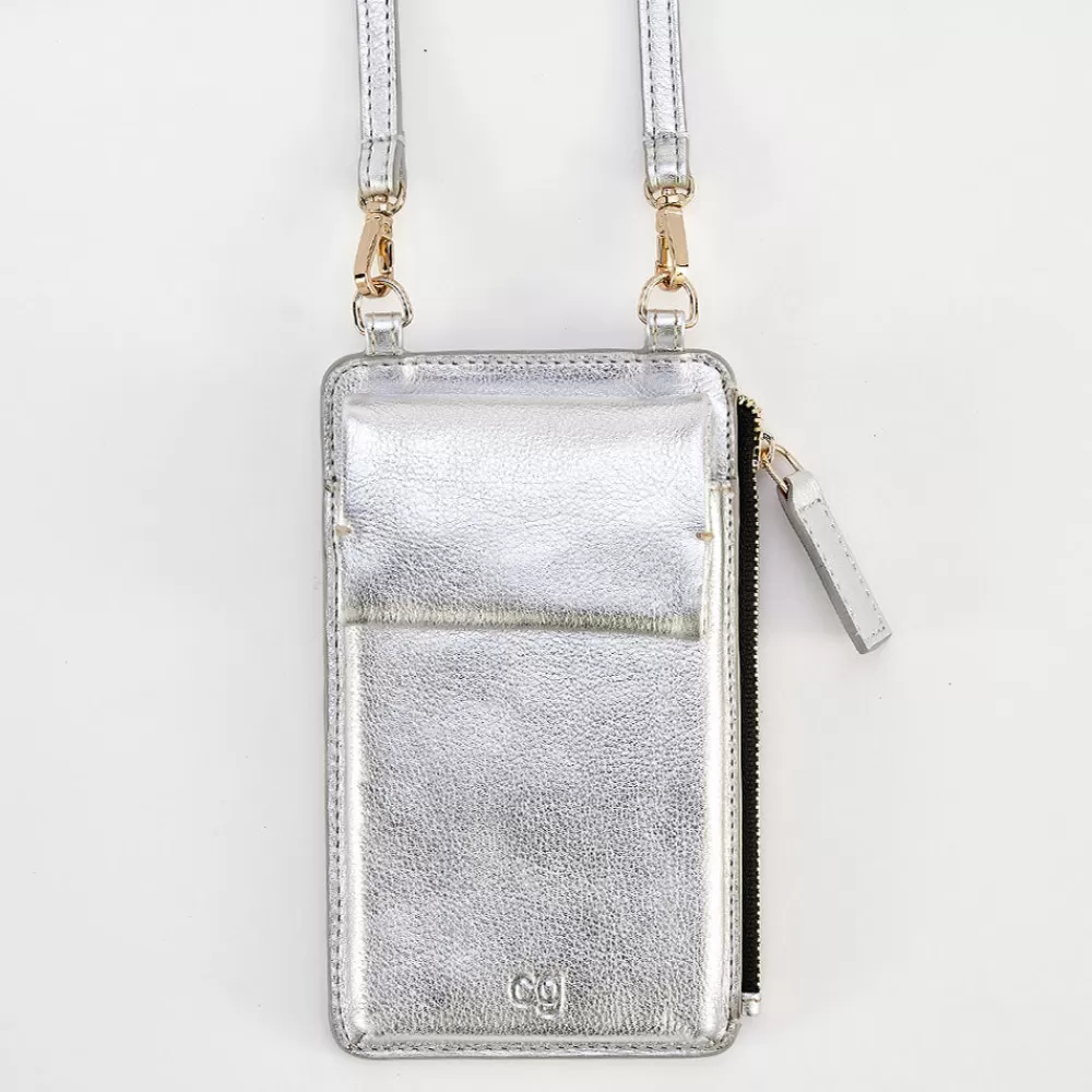 Silver Leather Phone Bag>Caroline Gardner Store