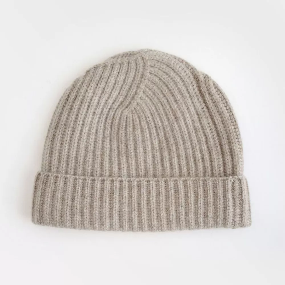 Taupe Cashmere Rib Beanie Hat>Caroline Gardner Best