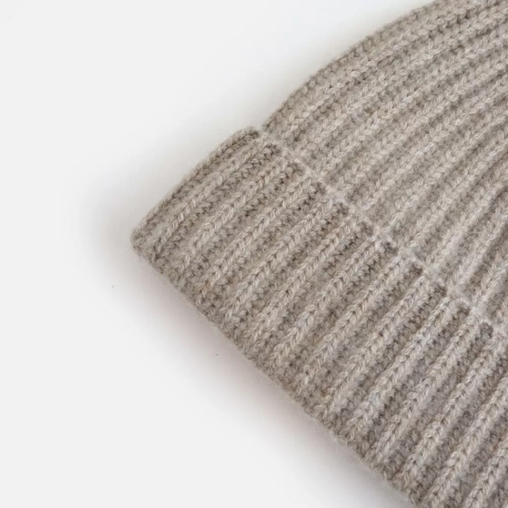 Taupe Cashmere Rib Beanie Hat>Caroline Gardner Best