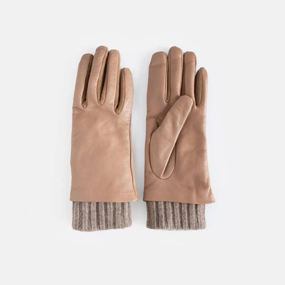 Taupe Rib Cuff Leather Glove>Caroline Gardner Shop