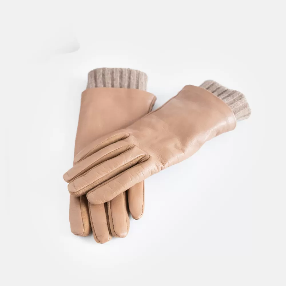 Taupe Rib Cuff Leather Glove>Caroline Gardner Shop