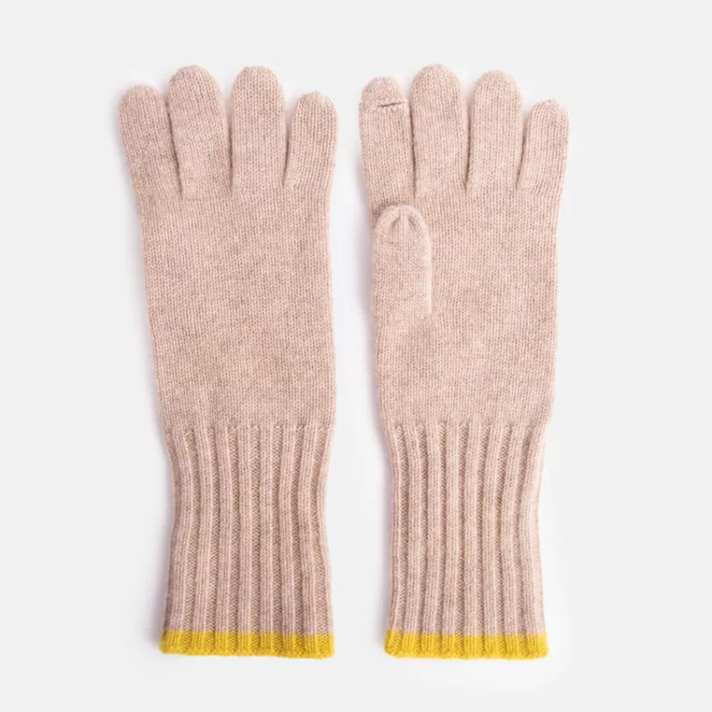 Taupe/Yellow Cashmere Gloves>Caroline Gardner Sale