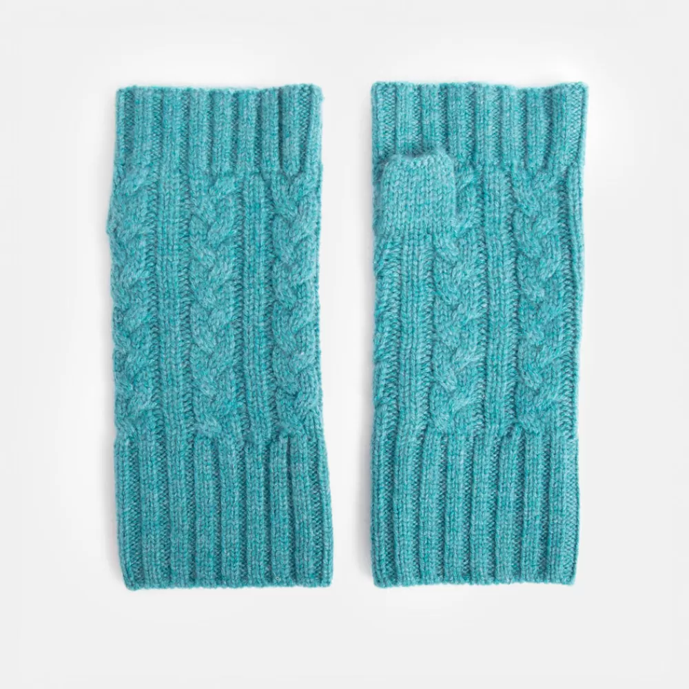 Teal Cashmere Cable Knit Wrist Warmers>Caroline Gardner Sale