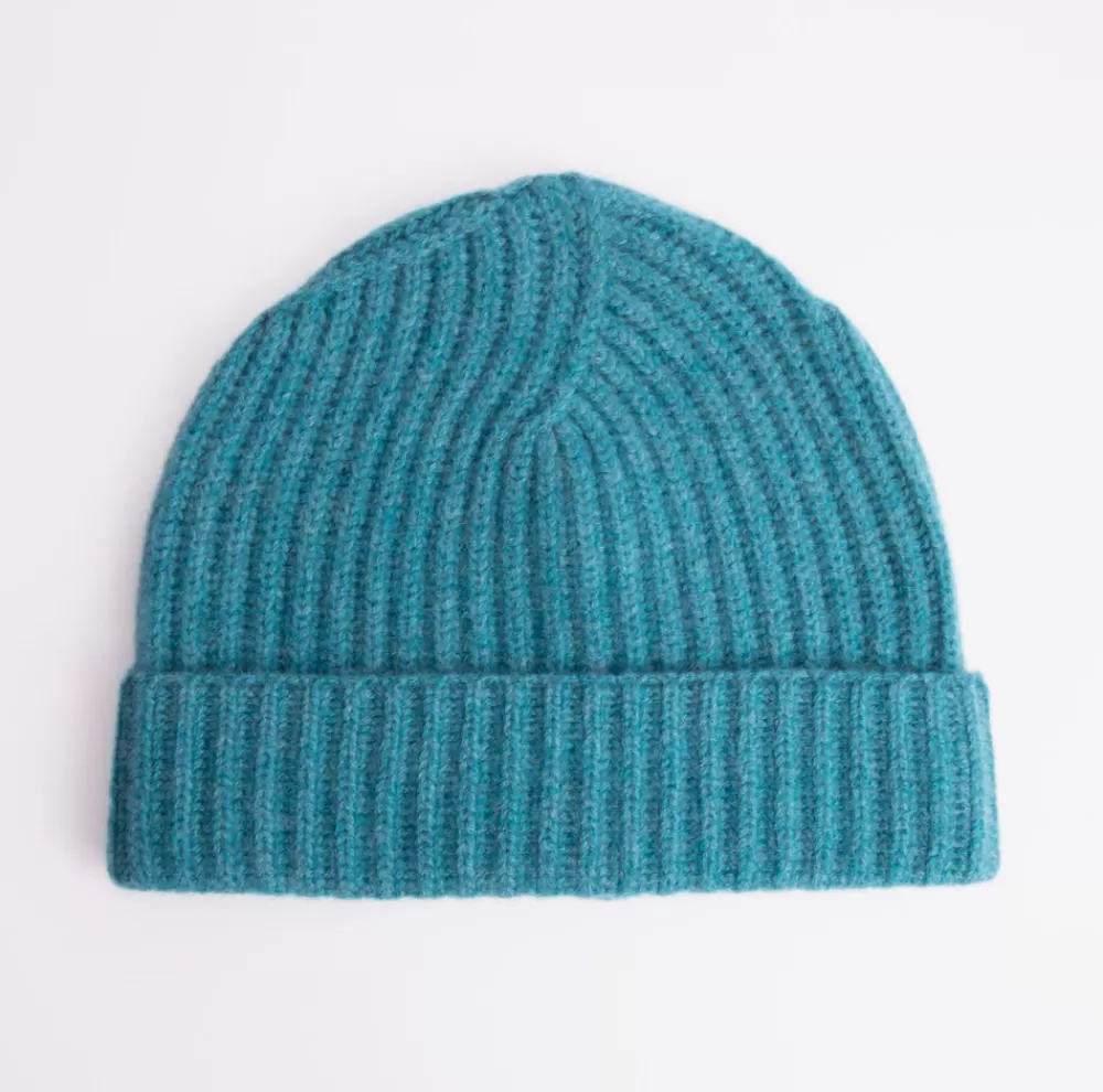 Teal Cashmere Rib Beanie Hat>Caroline Gardner Online