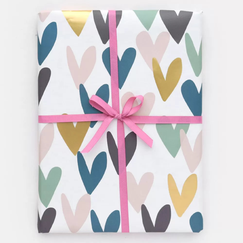 Teal Falling Hearts Wrapping Paper>Caroline Gardner Shop