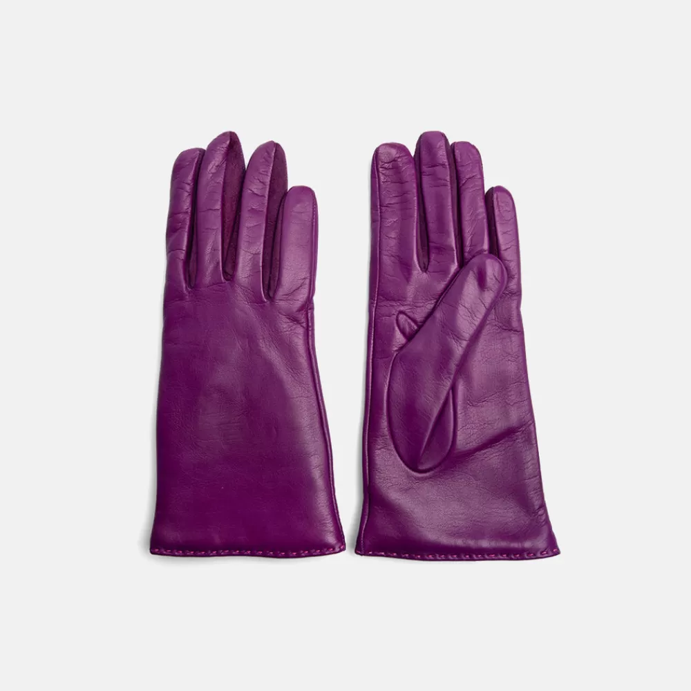 Violet Leather Cashmere-Lined Gloves>Caroline Gardner Online