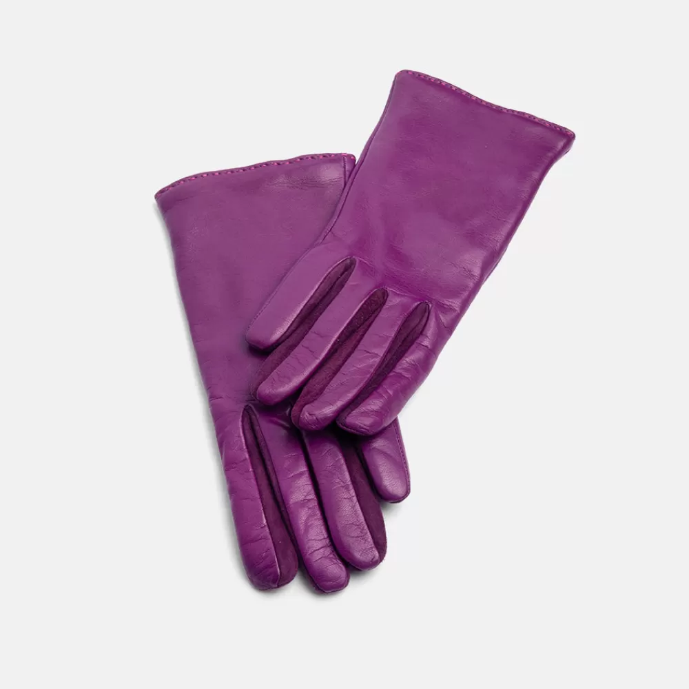 Violet Leather Cashmere-Lined Gloves>Caroline Gardner Online