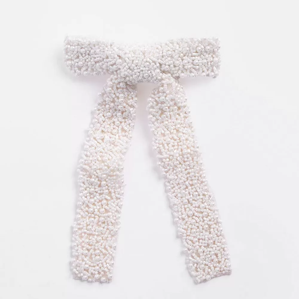 White Beads Bow Hair Clip>Caroline Gardner Outlet