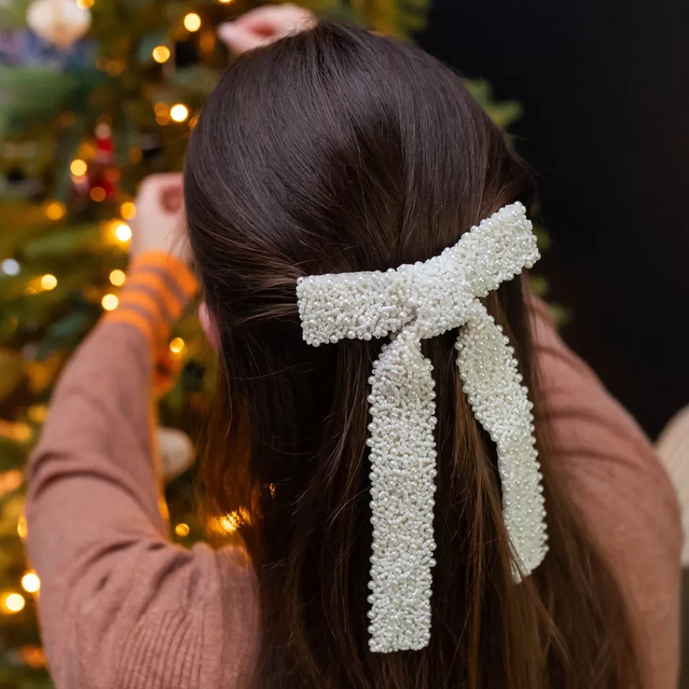 White Beads Bow Hair Clip>Caroline Gardner Outlet