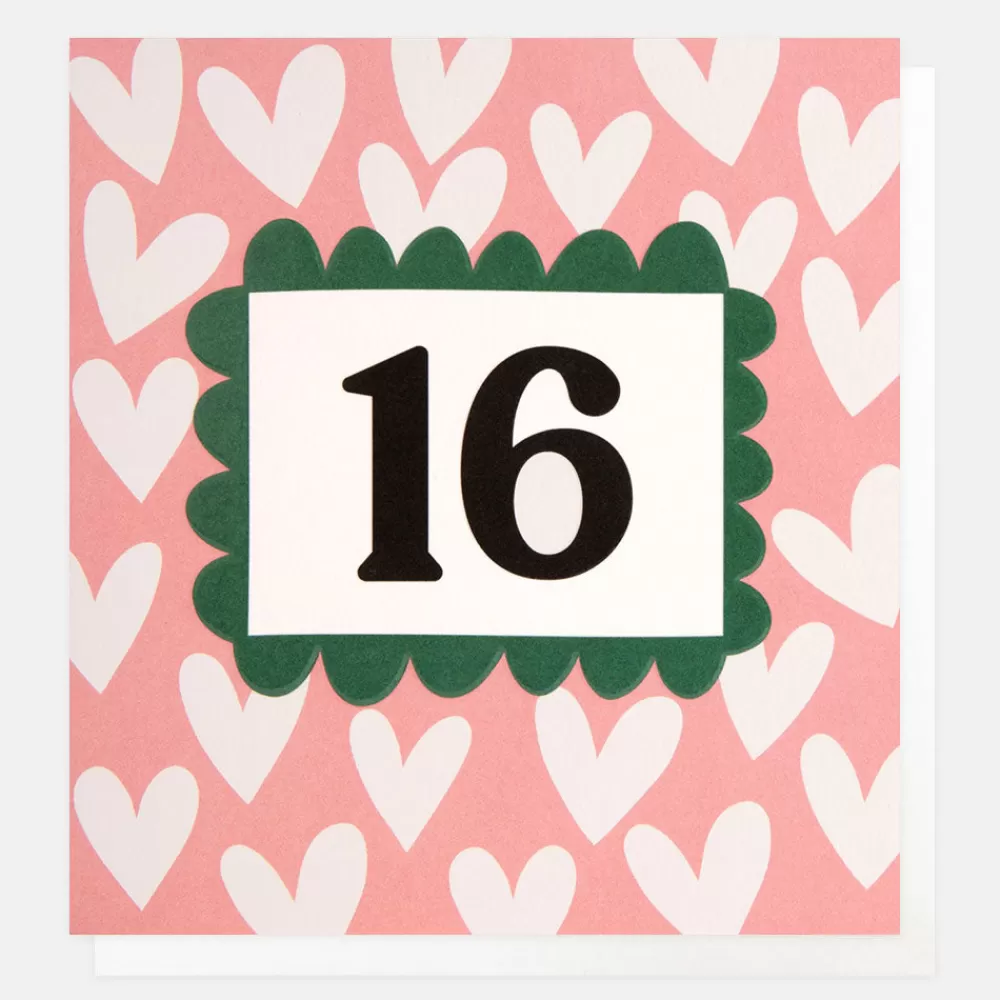 White Hearts On Pink 16th Birthday Card>Caroline Gardner Hot